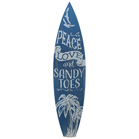 サーフボード型ウッドプラーク PEACE LOVE and SANDY TOES（縦型木製 