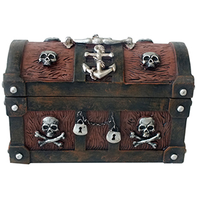 パイレーツスカル チェスト スカルボックス(海賊宝箱)  Wooden Pirate Skull Treasure Chest Box 