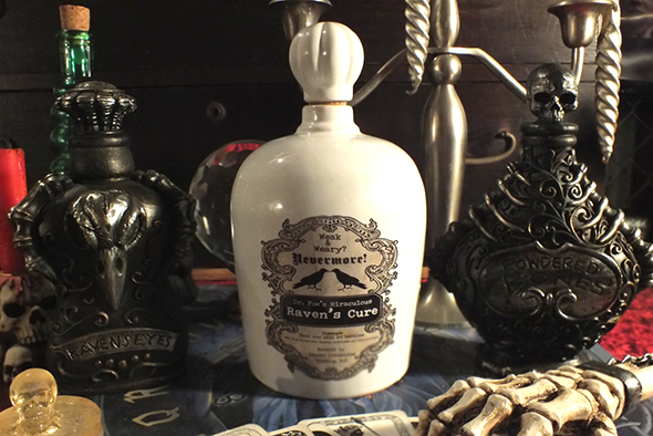 ゴシックスケルトンレイヴン ポイズンボトル(毒瓶)装飾オブジェ   Gothic Skeleton Raven Poison Bottle