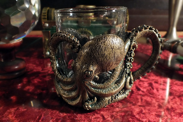 オクトパス(タコ) レジンカップホルダー付 ガラスマグ 3D Octopus Resin Cup Holder Glass Mug  
